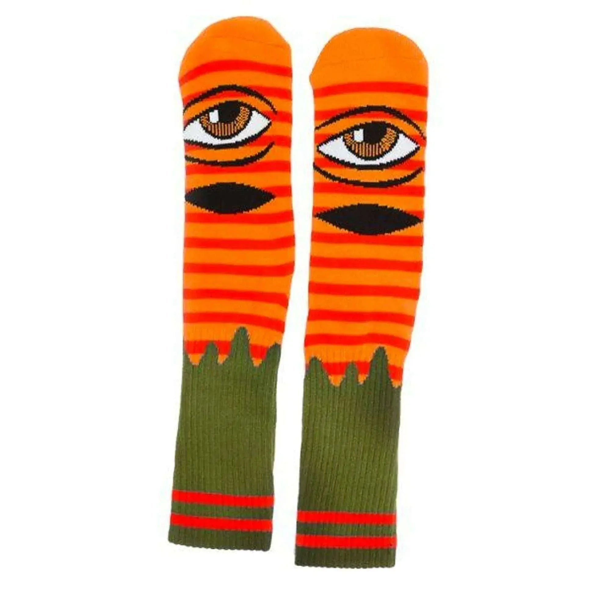 Toy Machine Socks - Sect Eye Stripe (Army/Orange) - Second Floor Stuff